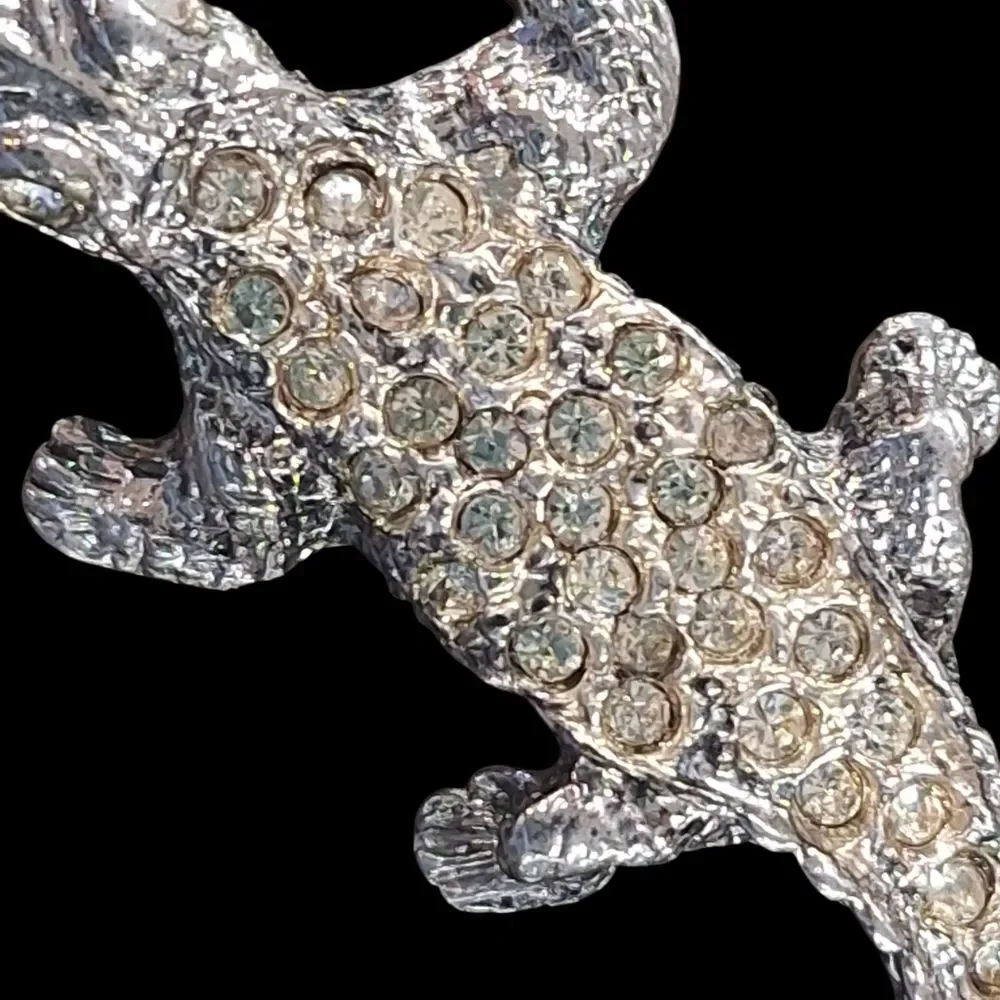 Crystal Gator Croc Brooch Lizard Salamander Gecko Chameleon Alligator Lapel Pin